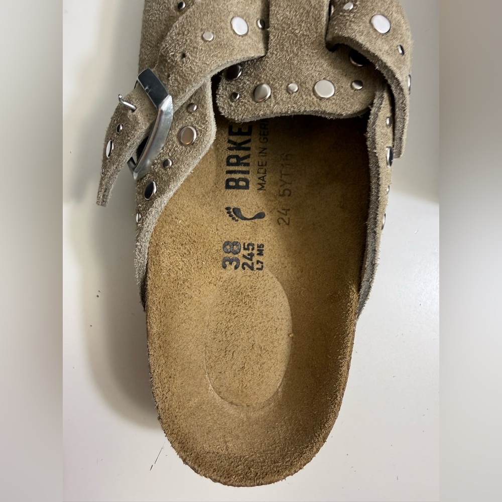 Birkenstock Beige Suede Clogs with Silver Studs - Picture 13 of 15